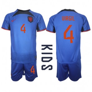Netherlands Virgil van Dijk #4 Replica Away Stadium Kit for Kids World Cup 2022 Short Sleeve (+ pants)